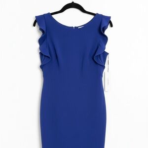 Calvin Klein Cobalt Blue Ruffle-Shoulder Midi Dress
